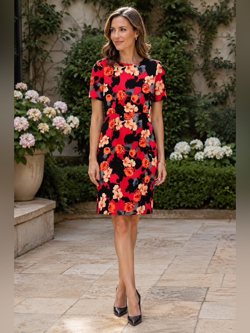 J.Crew Coral Floral Short Sleeve Sheath Dress Lined Size 10